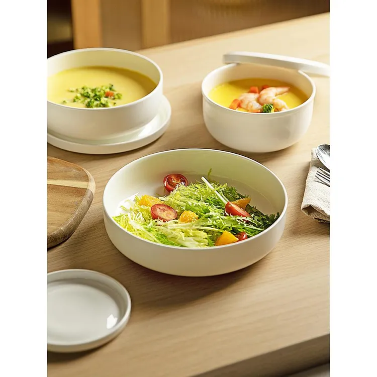 【摩登主妇】陶瓷创意蒸蛋碗带盖家用鸡蛋羹保鲜汤盘微波炉隔水炖碗