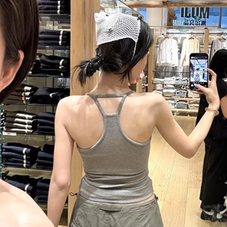 挂脖吊带背心女带胸垫纯欲风性感辣妹收腰显瘦外穿内搭工字背上衣