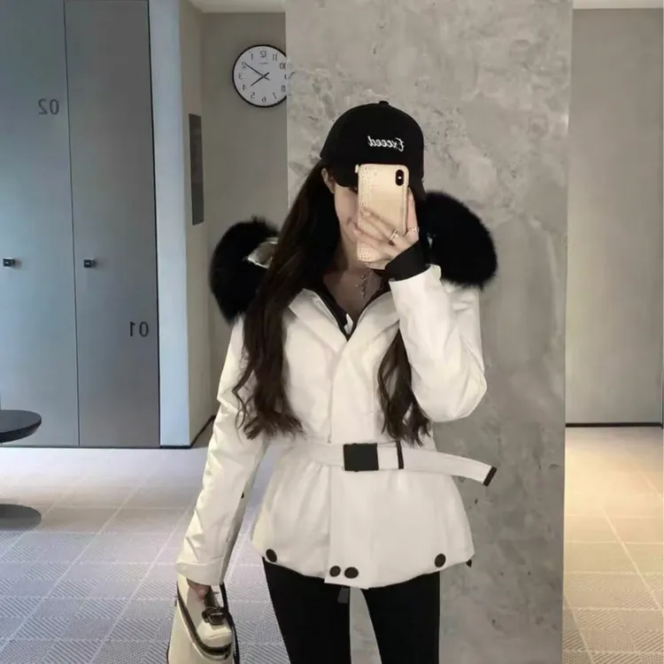 FRVXO法式大毛领修身收腰保暖外套女百搭休闲保暖外套女秋冬季