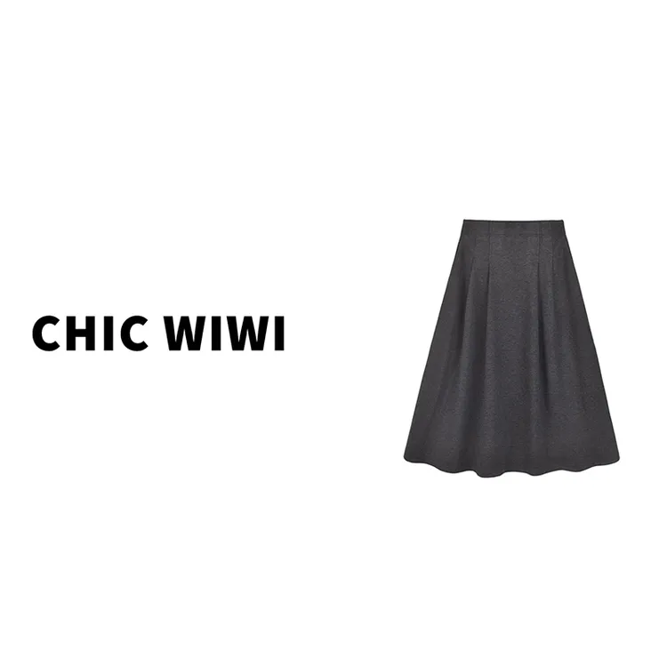CHIC WIWI  秋冬新款休闲毛呢感半身裙百褶裙 QZ027448