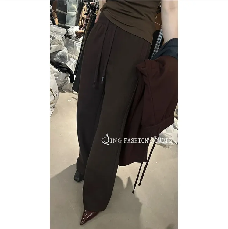 JING2024秋冬新款女装高品质抽绳高腰裤直筒裤宽松百搭垂感阔腿裤