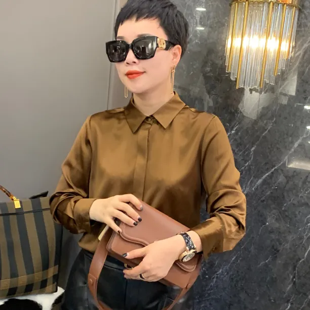 JING2025高端女装 秋季新款纯色百搭衬衫品质真丝长袖衬衣修身女
