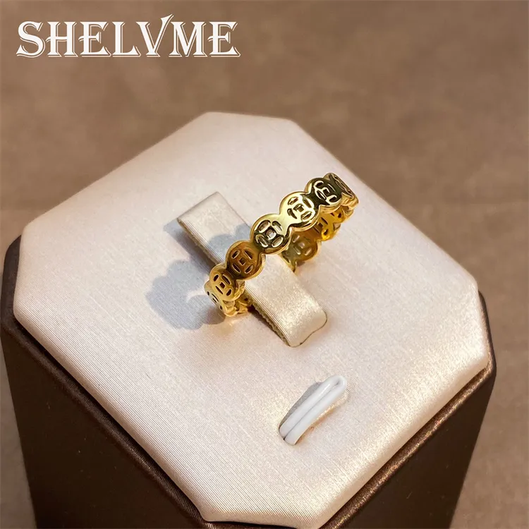 钛钢戒指 【SHELVME】CNC精工铜钱戒指镂空戒指时尚气质
