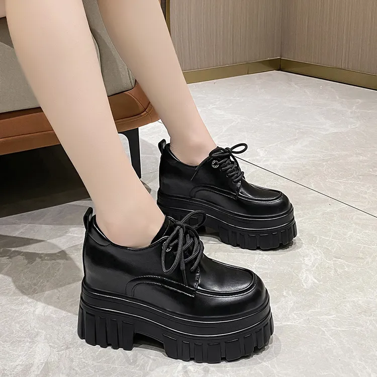 10CM厚底乐福鞋女2025春夏新款小个子内增高女鞋圆头学院风小皮鞋