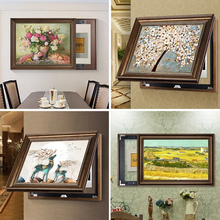 美式复古电表箱装饰画欧式乡村遮挡配电箱电源盒推拉挂画餐厅壁画