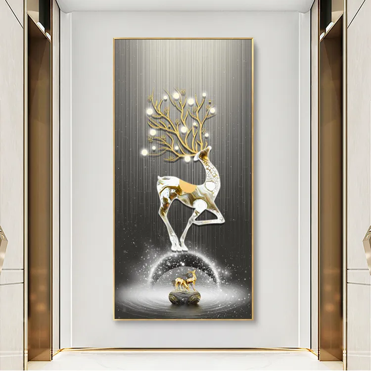 入户玄关装饰画现代轻奢走廊过道挂画竖版大气抽象客厅背景墙壁画