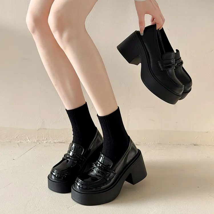 【睿夕家】厚底乐福鞋女2024年秋季英伦风休闲小皮鞋粗跟百搭