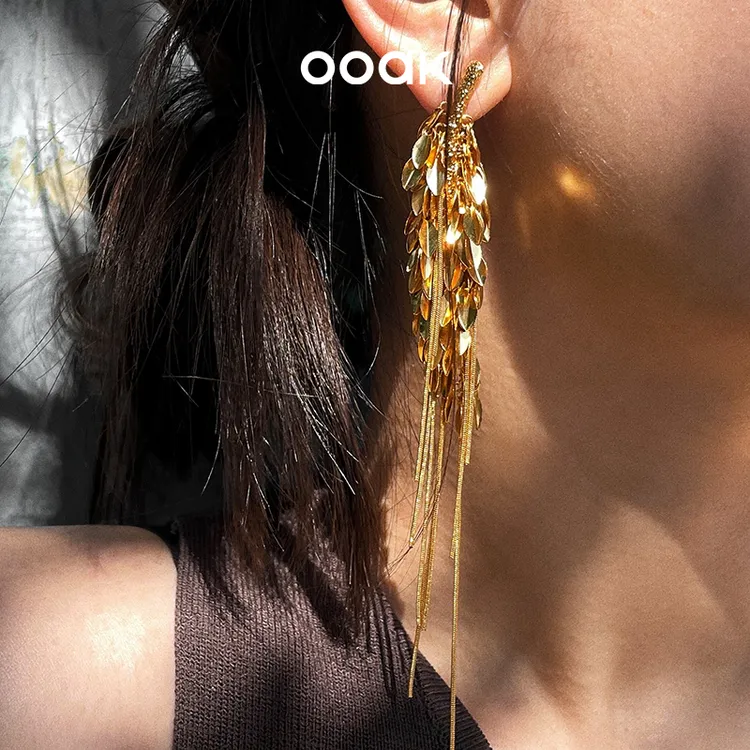 OOAK 铜合金耳饰 流金系列麦穗流苏复古流苏熔岩肌理耳饰小众多款