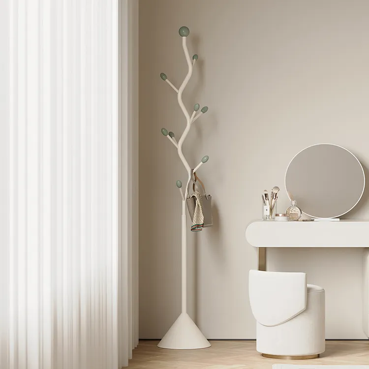 S型橄榄树奶油风立式小型挂衣架卧室落地转角衣架子落地式