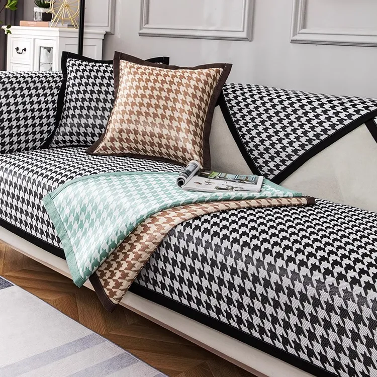 冰丝凉席沙发垫高档夏天款轻奢风千鸟格防滑夏凉垫简约现代可水洗