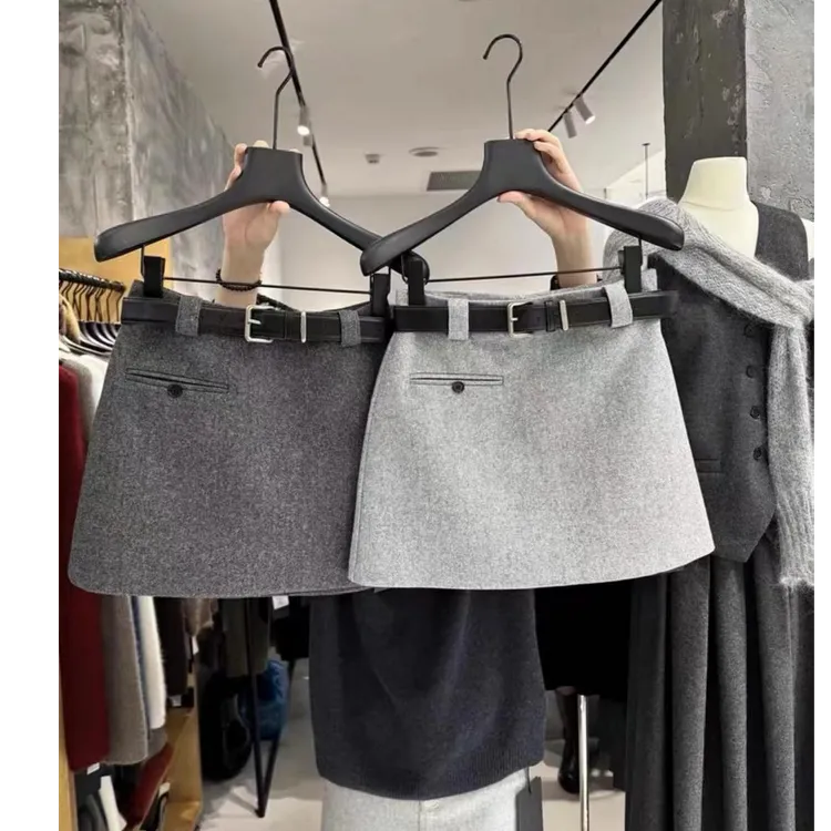 【送腰带】一粒扣极简风a字短裙女2024秋冬高腰百搭显瘦带里衬半裙