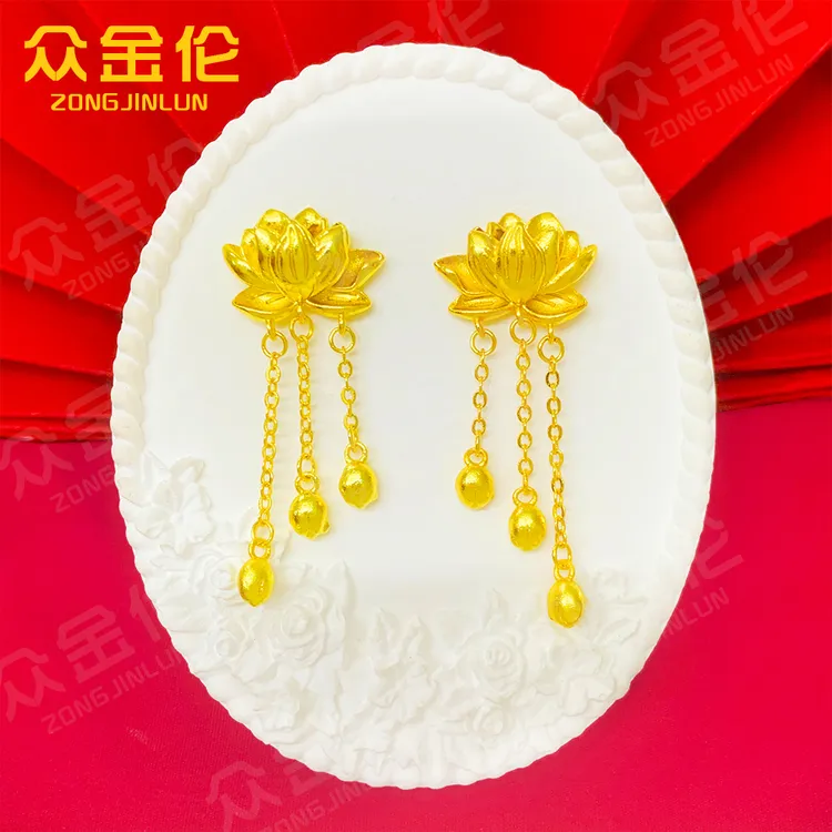 众金伦 铜合金耳饰 古风韵味款【莲花流苏耳钉】