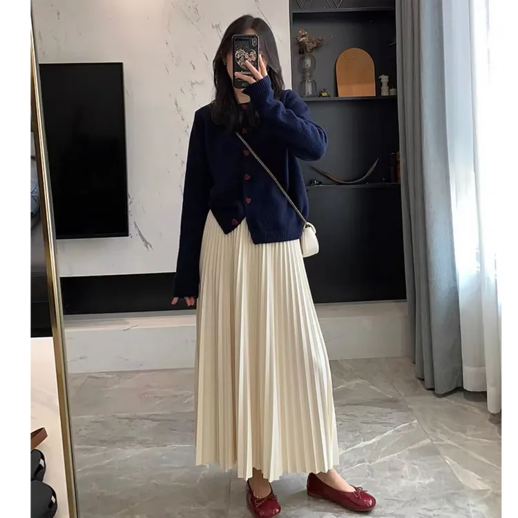 高腰显瘦毛呢加厚百褶半身裙2025冬季新款韩版百搭休闲淑女风伞裙