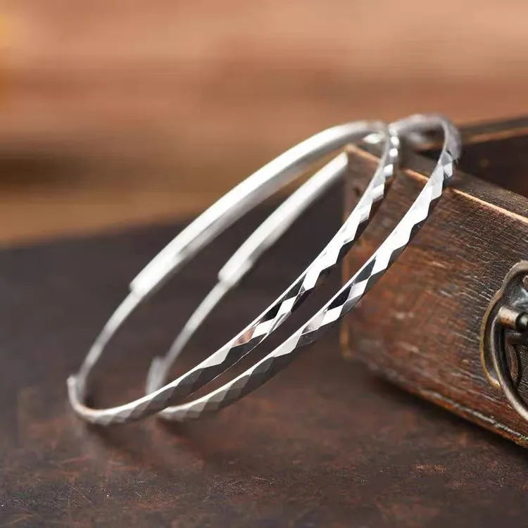 足银耳饰 纯银百搭大耳环几何菱形耳圈气质个性夸张欧美风防过敏