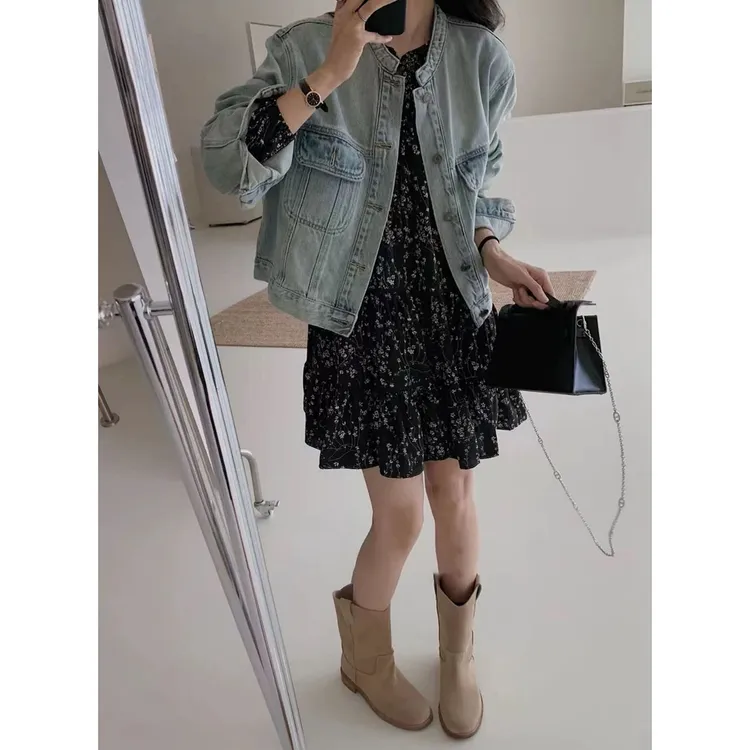 大码女装2025新款时尚炸街小香风牛仔外套微胖显瘦穿搭秋装连衣裙
