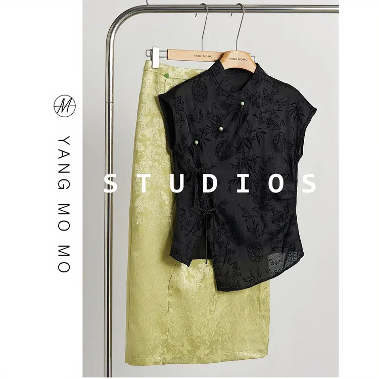 新中式国风斜襟盘扣短袖衬衫提花半身裙套装2025新款女装夏季穿搭