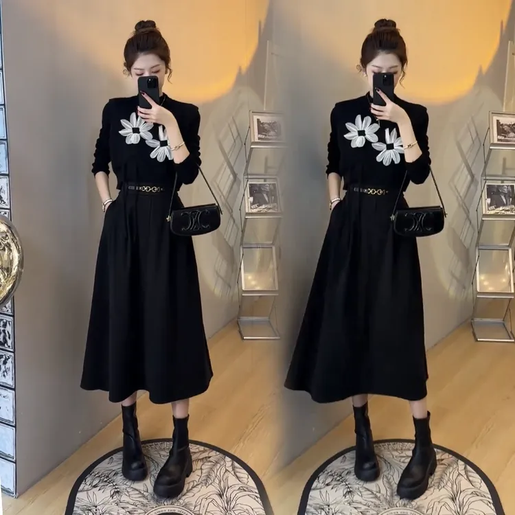 【品质专属】秋季套装女新款针织马甲配显瘦打底衫气质半身裙三件套