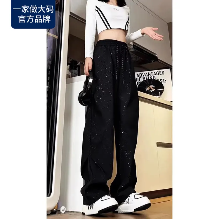 cc特大码300斤满天星裤子痞帅男女秋冬褶皱伞兵裤嘻哈长裤高街