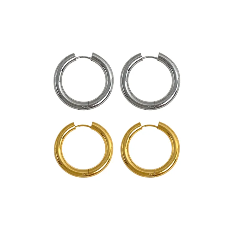 不锈钢耳饰 粗版好质感素款简约素圈光面耳圈耳环圈圈女
