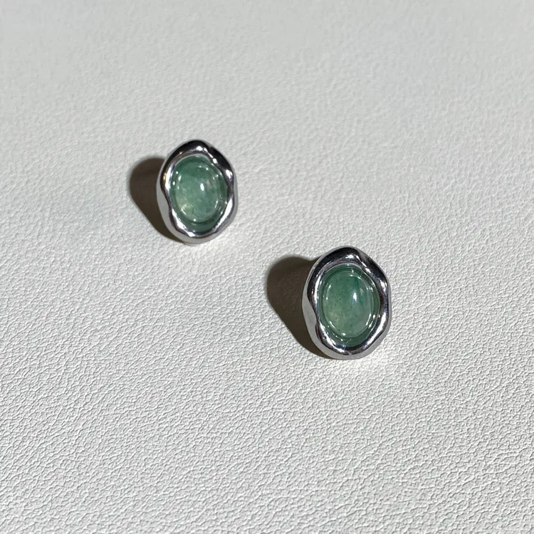 黄铜合成锆石耳饰 新中式几何椭圆耳钉显气质日常精致精致