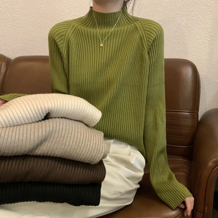 半高领毛衣宽松慵懒风可单穿可内搭洋气针织中领打底衫女秋冬加厚