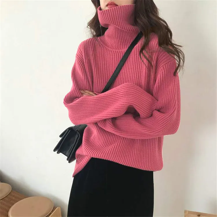 粉色高领毛衣秋冬加厚宽松打底衫女内搭毛衣女款爆款2025新款洋气