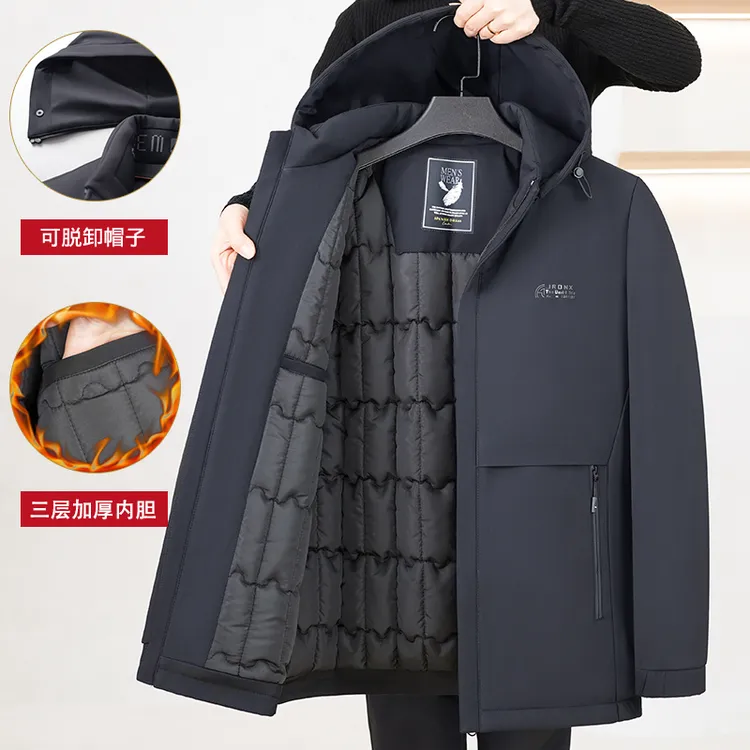 【一体绒/可拆卸帽】冬装外套加棉棉衣服秋冬季中老年人男士棉袄