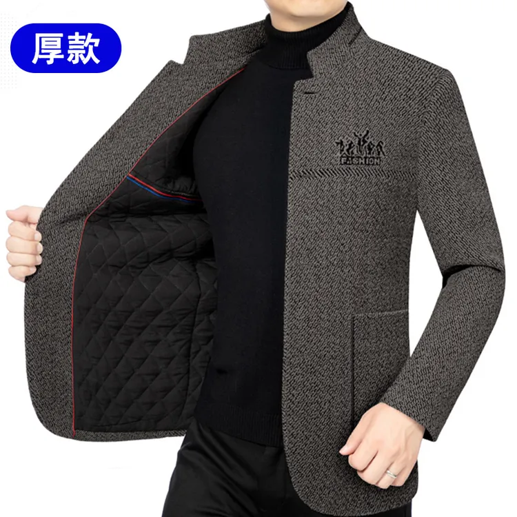 春秋冬中年男士厚款毛呢子大衣外套立领夹克休闲冬款男装外套2388