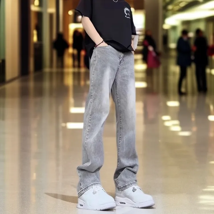 珍罗1314修身微喇直筒微弹牛仔裤烟灰星空灰美式瘦高街百搭设计师