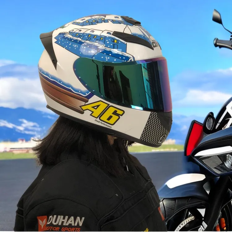 骑克机车白色全盔四季通用骑行安全帽摩托车男女3C骑士个性头盔