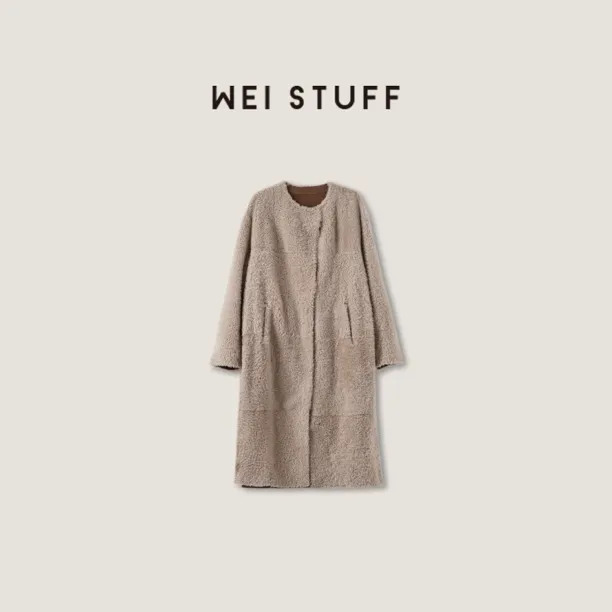 WEI STUFF奢贵气质品质进口长款系腰带小胎羊皮毛一体外套7823.