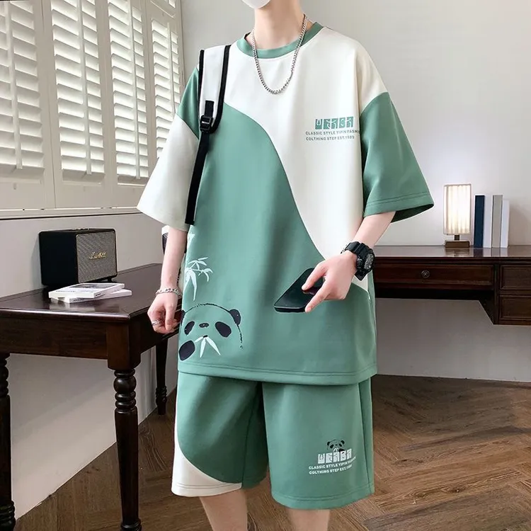 2024夏季青少年休闲运动套装男士潮流学生帅气短袖宽松短裤两件套