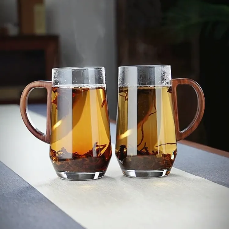 日式茶杯男士带把手玻璃泡绿茶专用家用水杯个人观山水晶杯子