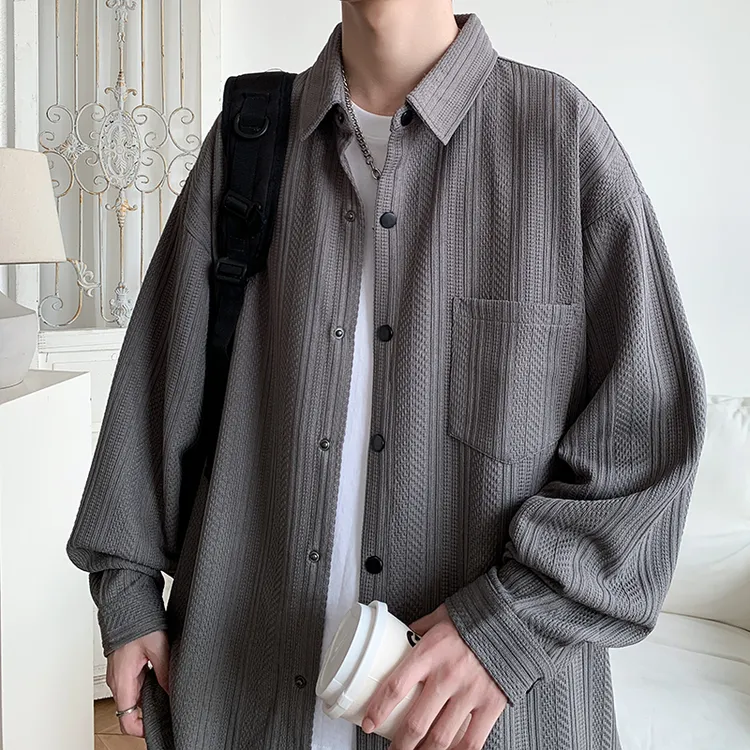 高档盐系肌理感复古长袖衬衫男冷淡风高级感早秋穿搭休闲衬衣外套