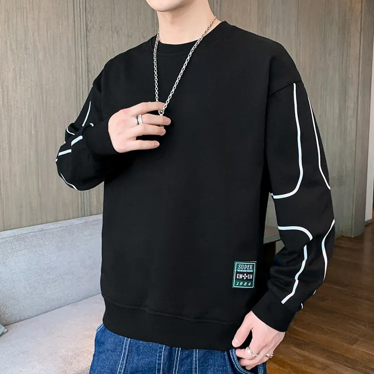 大码卫衣男春秋季休闲宽松圆领长袖打底衫上衣服加肥加大胖子男装