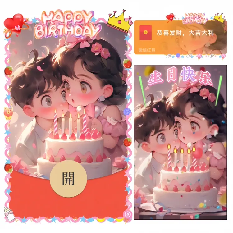 新款生日快乐异形红包封面序列号vx皮肤wx激活码2024新款动态音乐