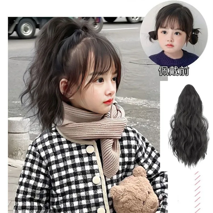 假发女儿童抓夹式仿真发丝云朵烫卷发高马尾写真时尚道具马尾辫子