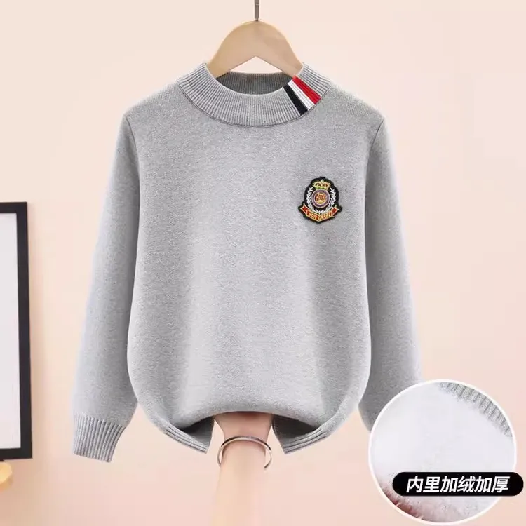 男童毛衣加厚套头秋冬2025新款冬季加绒一体绒儿童针织打底衫线衣