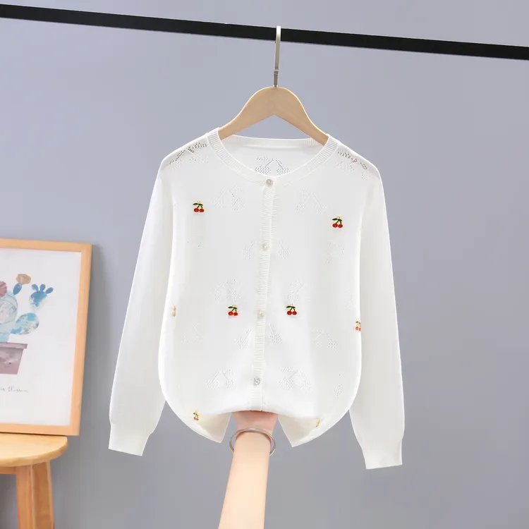 儿童开衫白色薄款空调衫2024夏季新款中大童装洋气针织衫防晒外套