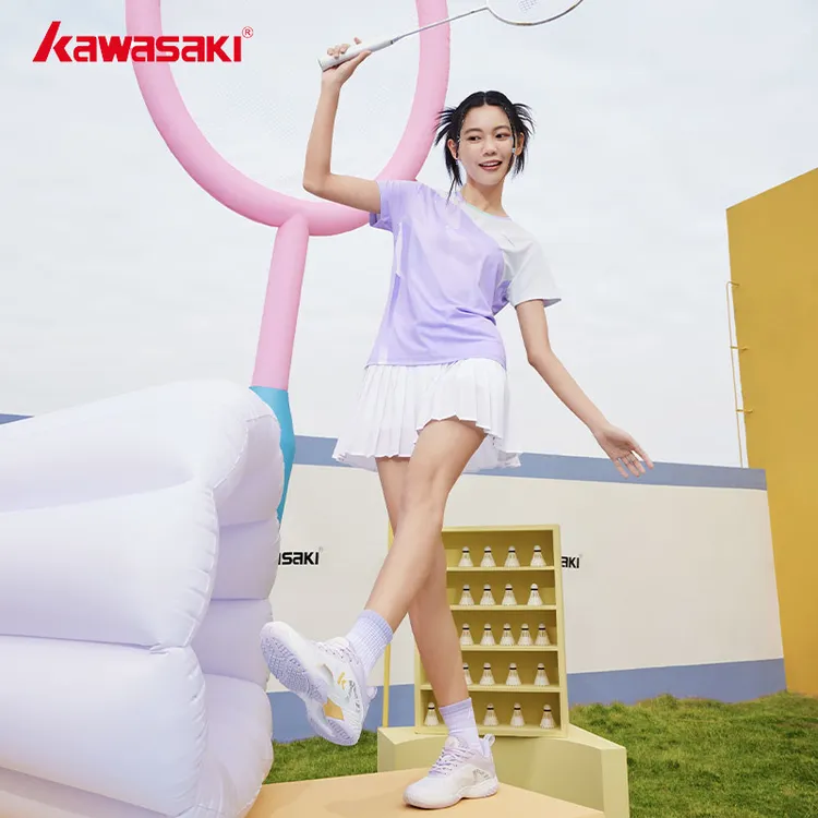 川崎羽毛球服圆领运动短袖速干透气比赛服T恤冰淇淋B1972 B2972