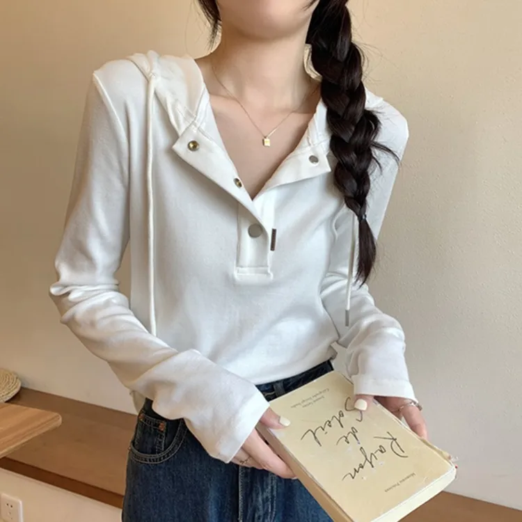 【三色】纯欲短款修身连帽T恤女ins百搭小个子春秋内搭长袖上衣