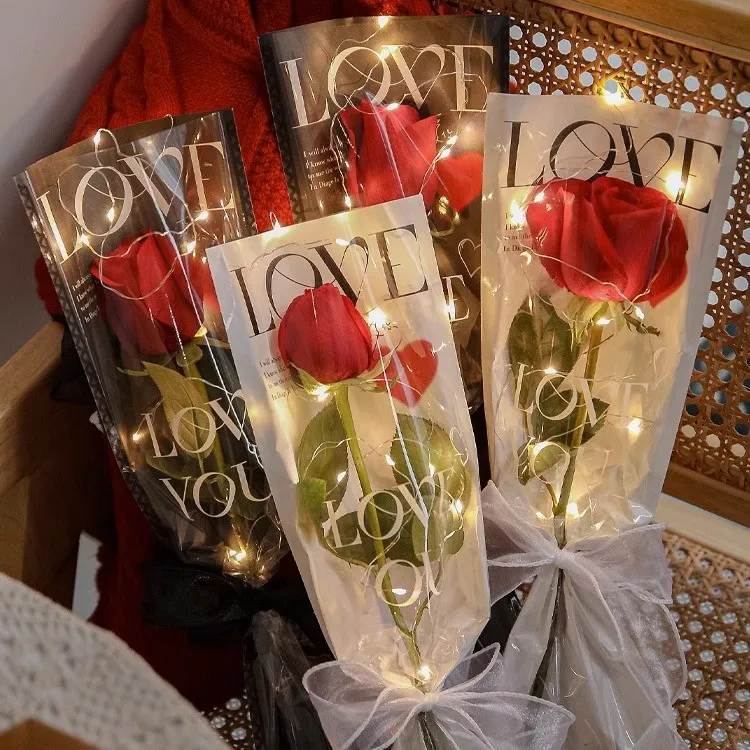 新款LOVE单支花束包装袋包装纸花艺手工diy材料袋