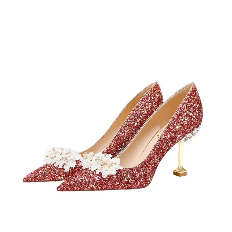 奈芭莎红色婚鞋女秋冬2025新款订婚新娘鞋法式高跟鞋禾秀婚纱两穿