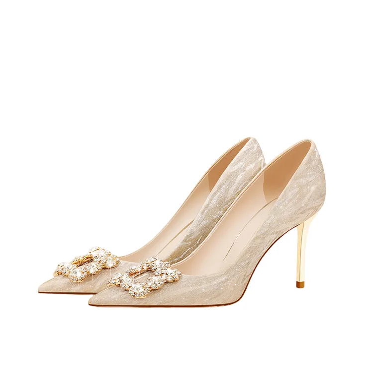 奈芭莎婚鞋女秀禾主婚纱两穿法式不累脚喜婆婆高跟结婚新娘鞋浅口