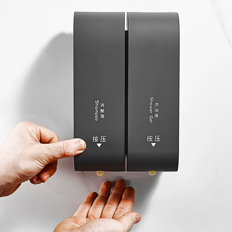 免打孔酒店浴室卫生间一体按压洗发水沐浴露盒壁挂式皂液器厕所