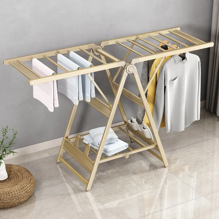 好耐佣铝合金晾衣架落地折叠室内室外家用阳台挂衣架加厚晒被子架