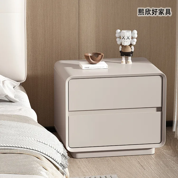 烤漆床头柜现代简约轻奢高级感实木卧室抽屉式家用极简小型床边柜
