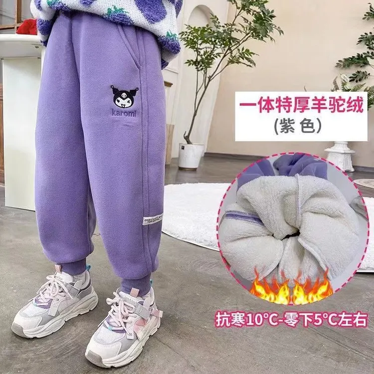 110-160中大童加绒加厚卫裤女童防风保暖外穿休闲裤棉裤冬装长裤
