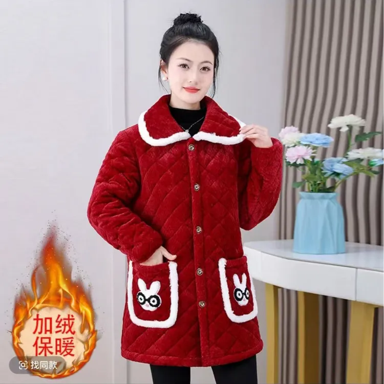 女装中款加厚棉袄加绒罩衣外传中老年妈妈冬季宽松保暖棉服外套