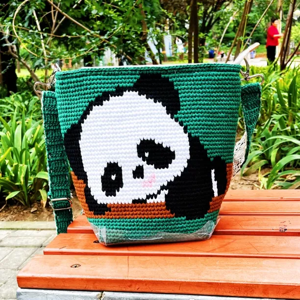 手工钩织时尚简约卡通单肩便携网红复古个性环保编织学生印花包